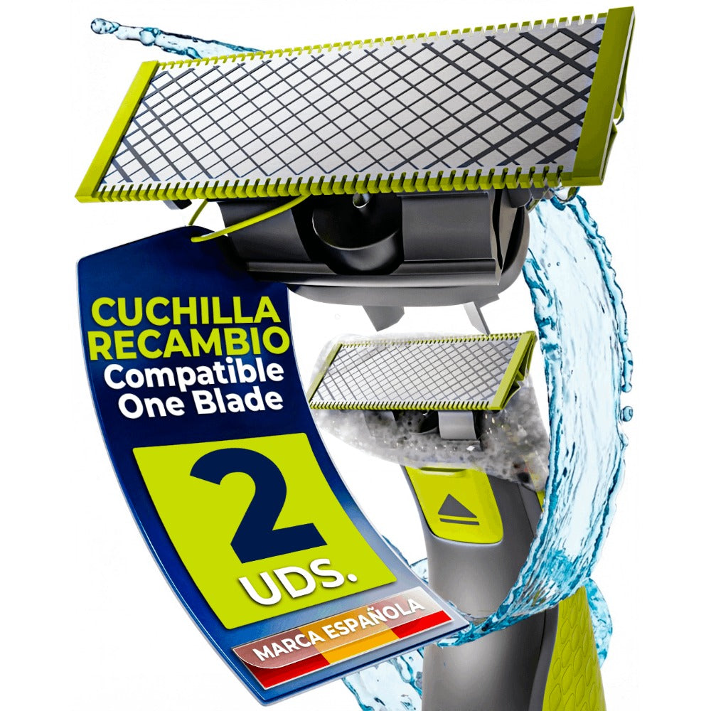 Recambios Cuchillas Compatibles One Blade – Cabezal de Afeitado Repuesto para Maquinilla Hombre – Modelos QP2520 QP2530 QP2630 QP6510 QP6520 – PACK 2