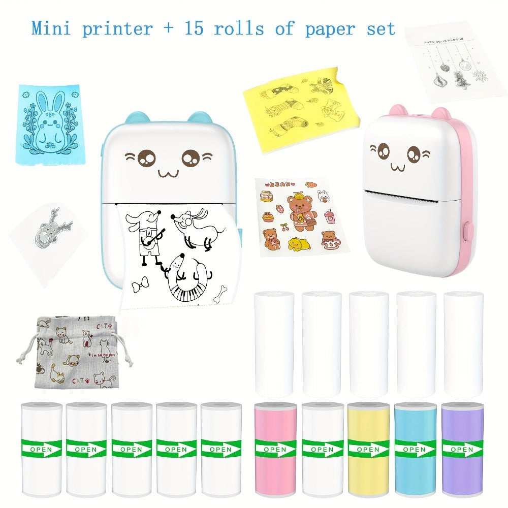 Impresora de Etiquetas Portátil con 15 Rollos de Papel de Impresión, Mini Impresora Inalámbrica Instantánea, Ideal para Imprimir Etiquetas, Recibos, Notas, Manualidades DIY, Compatible con iOS y Android