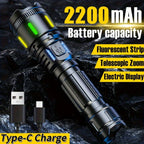 1 linterna recargable potente de alto lumen, 4 modos de iluminación, linterna LED zoomable, linterna de emergencia portátil de aleación de aluminio con pantalla electrónica, para emergencias comerciales, pesca, camping, exploración, caza, senderismo