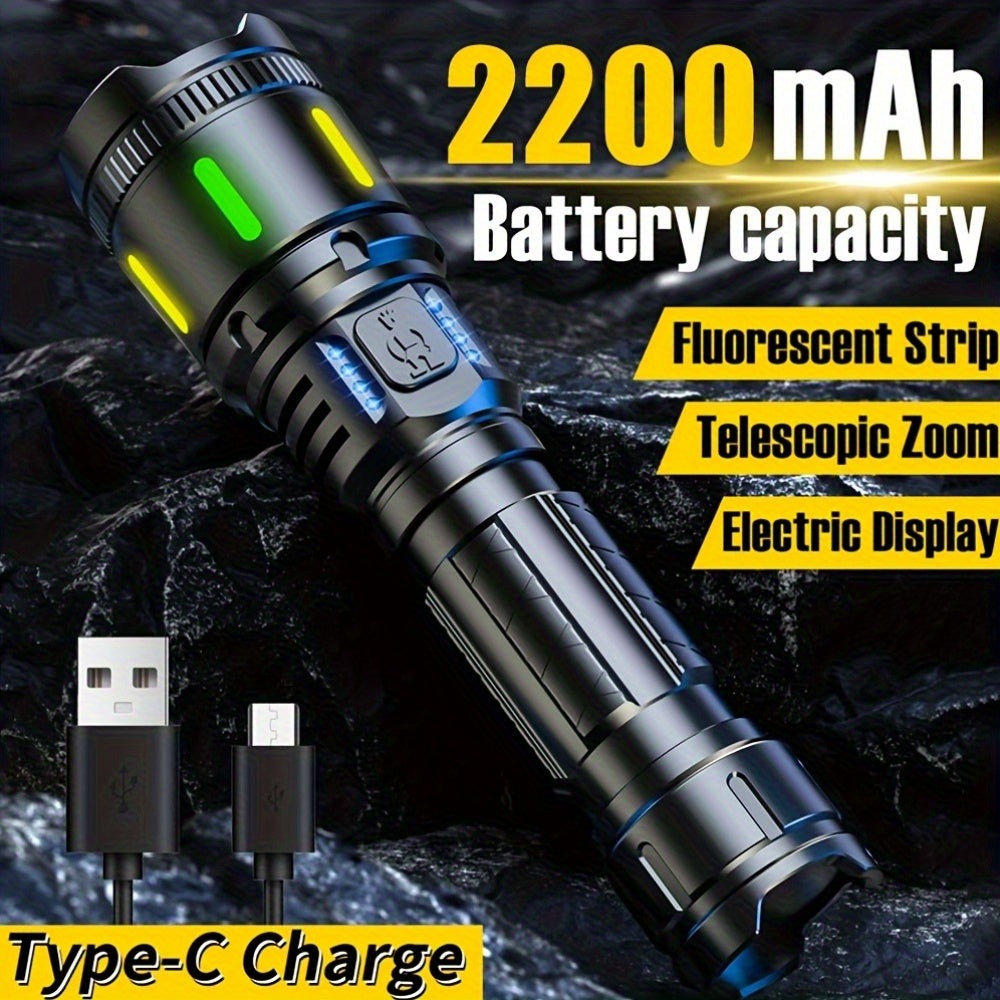 1 linterna recargable potente de alto lumen, 4 modos de iluminación, linterna LED zoomable, linterna de emergencia portátil de aleación de aluminio con pantalla electrónica, para emergencias comerciales, pesca, camping, exploración, caza, senderismo