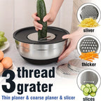 Juego de 21 tazones mezcladores/7 tazones con tapas, tazones para ensalada anidables de acero inoxidable con 3 accesorios de rallador, 7 cucharas medidoras y fondo de silicona antideslizante, tazones de cocina para cocinar, hornear y preparar alimentos, a