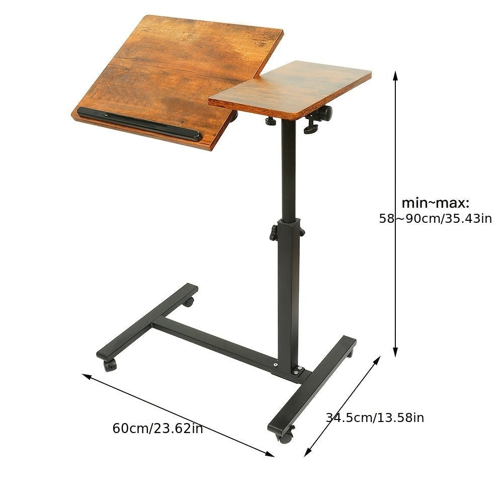 Escritorio Ajustable para Laptop, 60 X 34.5 X 58-90 Cm, Mesa Plegable para Cama, Mesa de Sofá con Ruedas, Soporte Elevable para Laptop Giratorio 360 Grados, Escritorio de Madera para Sofá y Laptop