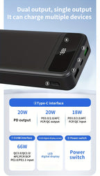 Batería externa | PD66W Carga Súper Rápida, Batería Portátil de Alta Capacidad 50000mAh, Pantalla LED de Energía/Puertos de Salida Rápida Dobles