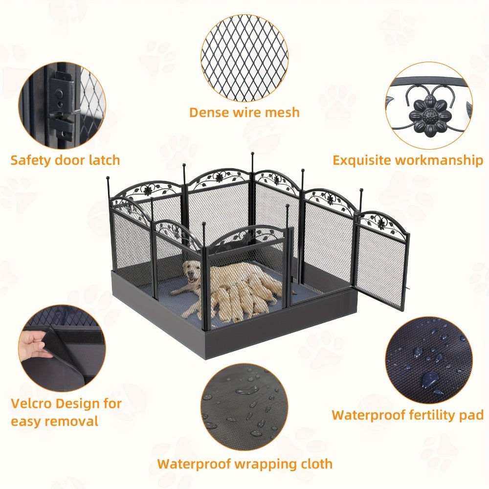 Parque de juegos resistente para perros de 8 paneles: Valla de metal para cachorros y perros, apta para uso en interiores y exteriores, recinto de ejercicio plegable para mascotas con almohadilla, ideal para partos y entrenamiento, incluye puerta, adecuad