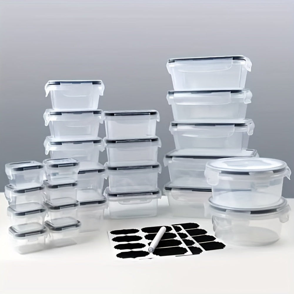 Juego de 48 recipientes herméticos para almacenar alimentos, con tapas fáciles de asegurar (24 tapa + 24 contenedores) - ideales para guardar comida, viajes, picnics y organización en la cocina. Incluye etiquetas e imanes, Contenedores Herméticos para Alm