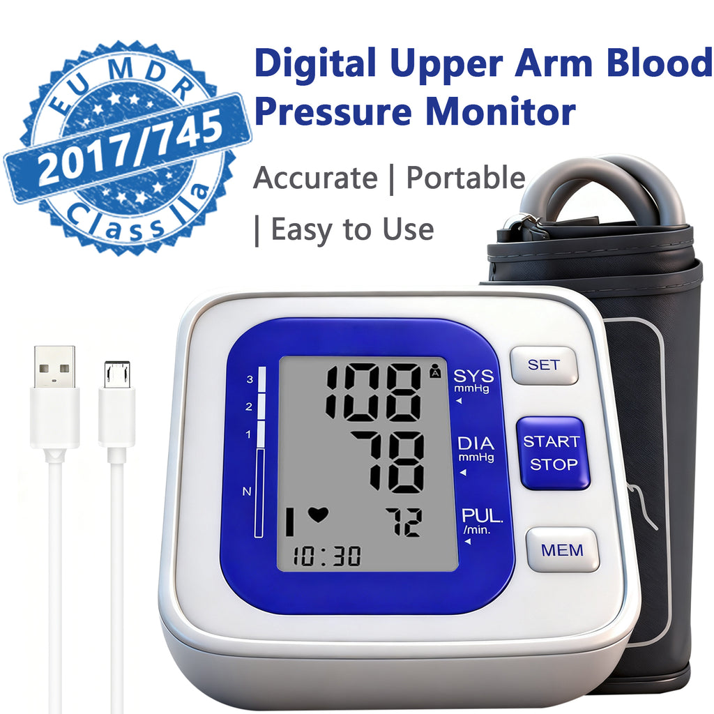 Monitores de presión arterial digitales de brazo precisos con manguito grande para uso doméstico, IBH, medidor de pulso, manguito de 22-40 cm, memoria 2X120, pantalla LCD (48x65 mm); se usa con alimentación por enchufe y a pilas (pilas no incluidas)