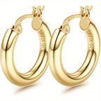 Pendientes de aro plateados de oro de 14K para mujer con poste de plata 925, aros huecos de 4 mm de grosor, aros dorados, aros grandes dorados hipoalergénicos y ligeros de 25/30/40/50/60/70 mm