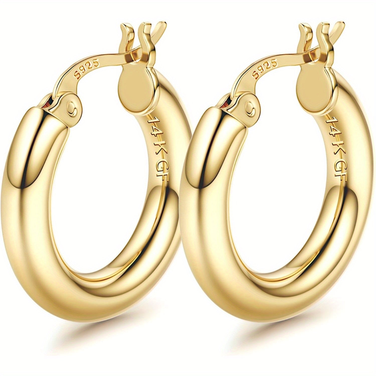Pendientes de aro plateados de oro de 14K para mujer con poste de plata 925, aros huecos de 4 mm de grosor, aros dorados, aros grandes dorados hipoalergénicos y ligeros de 25/30/40/50/60/70 mm