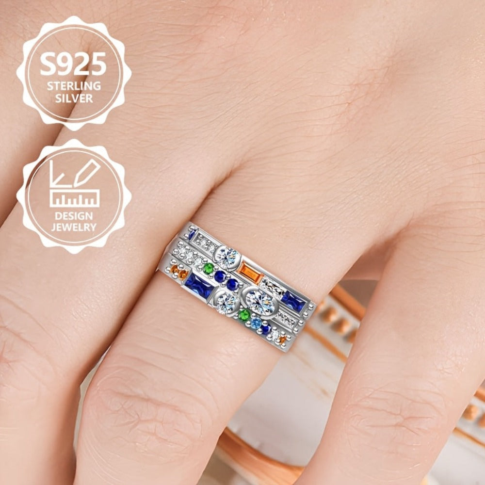 Anillo de moda para mujer, exquisito, de plata de ley 925, elegante y moderno, un anillo de joyería de alta gama para mujer con una apariencia hermosa, adecuado para viajes de vacaciones, uso diario e un regalo conmemorativo ideal para amigos