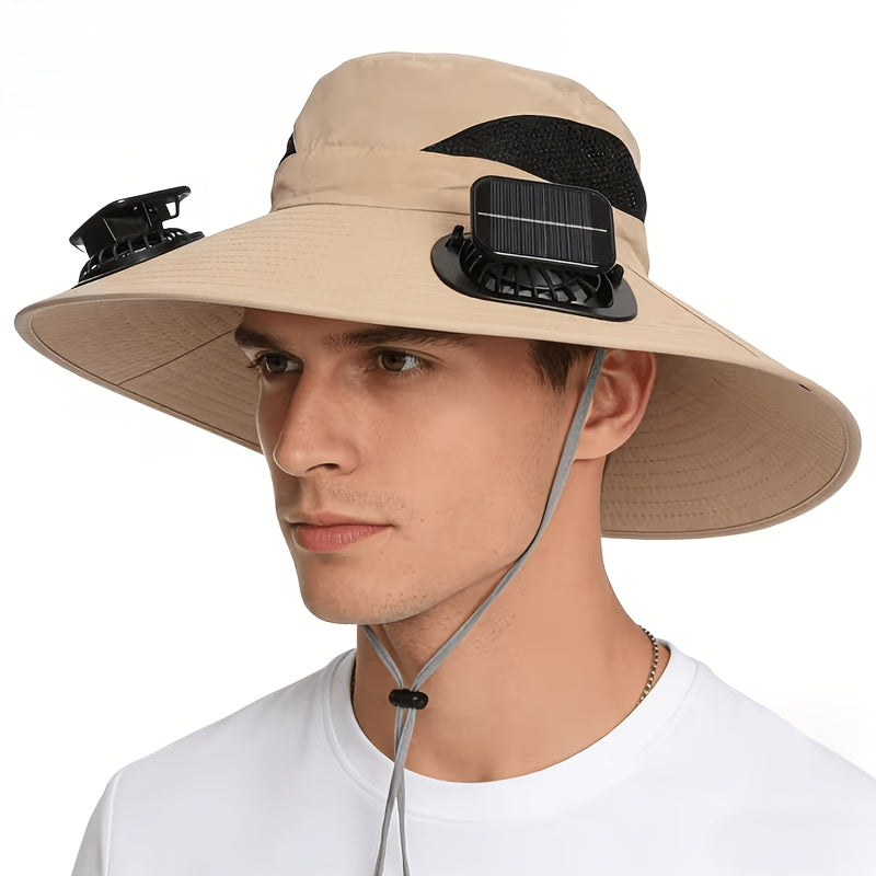 Sombrero con ventilador solar: con dos ventiladores desmontables, este sombrero de ala ancha ofrece velocidades de viento ajustables. Con una batería de larga duración, un diseño de malla transpirable y una correa de barbilla ajustable, es perfecto para s