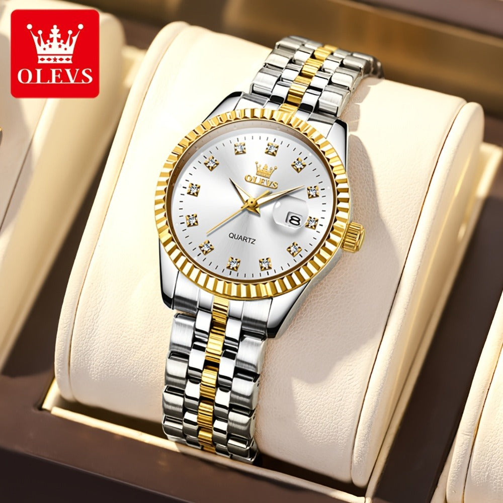 OLEVS Reloj de Mujer Clásico de Negocios, Relojes Analógicos de Cuarzo para Mujer, Relojes Elegantes de Lujo de Acero Inoxidable con Diamantes de Rhein, Relojes Luminosos para Mujer con Calendario y Fecha para Damas, Regalos Románticos, Reloj de Pulsera p