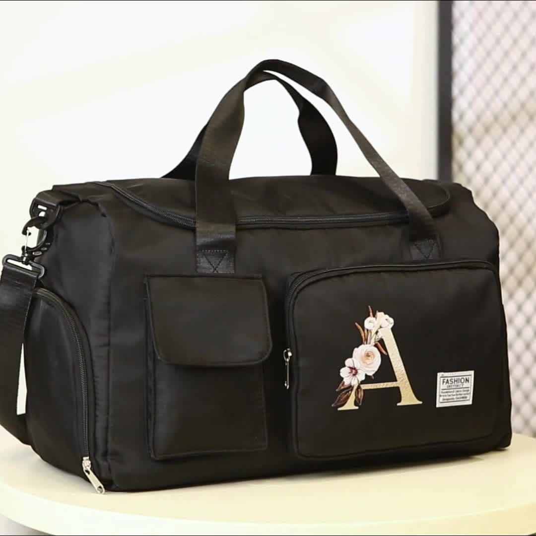 Bolsa de viaje, maleta, bolsa de viaje floral con letras, gran capacidad con múltiples compartimentos y sección para zapatos, regalo de San Valentín para mamá, maestra, mejor amiga, enfermera, correa de hombro ajustable, para ropa, cosméticos, portátil, i