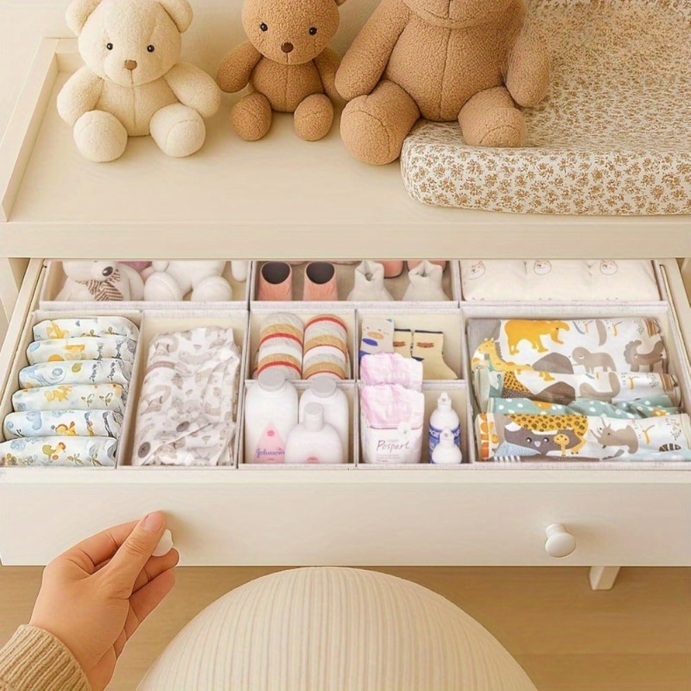 Paquete de 18/24 Organizadores Plegables para Cajones con Tela Profunda y Cierre en Zip - Beige, Contenedores Multicompartimento Resistentes Para Ropa, Calcetines, Pañales, Toallas, Sostenes & Ordenación del Vestidor o Guardería - Cubículos Ahorradores de