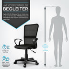 Silla de Oficina TRESKO® con Reposabrazos, Altura Ajustable Continua | Silla Giratoria de Malla Transpirable | Silla de Escritorio con Ruedas de Plástico Ligeras, Superficie Acolchada, Ajuste Ergonómico | Silla de Ordenador Ideal para Oficina en Casa, Hab