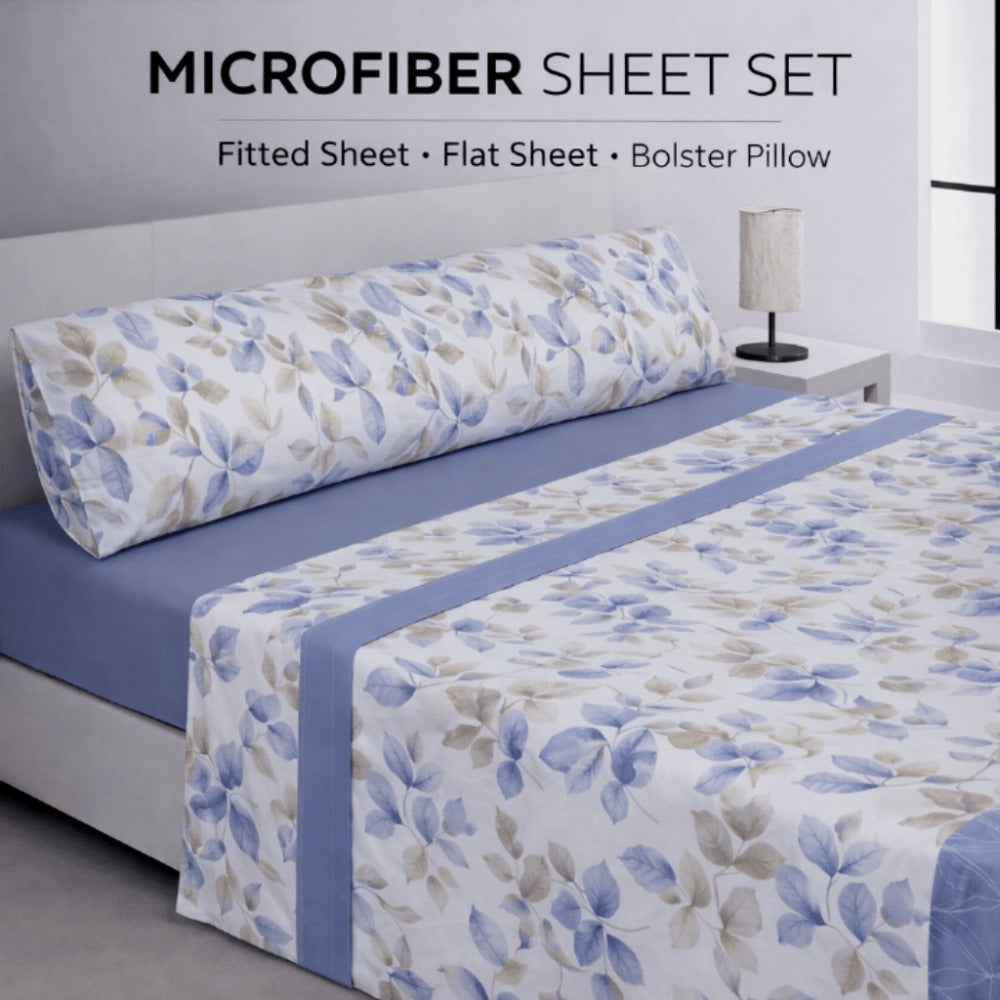 Juego de sábanas de verano de 3 piezas, diseños estampados de microfibra suave al tacto para todo tipo de camas con funda de almohada a juego para uso diario en el hogar, hoteles, invitados y residencias (Sábana ajustable, Sábana encimera / Sábana lisa y