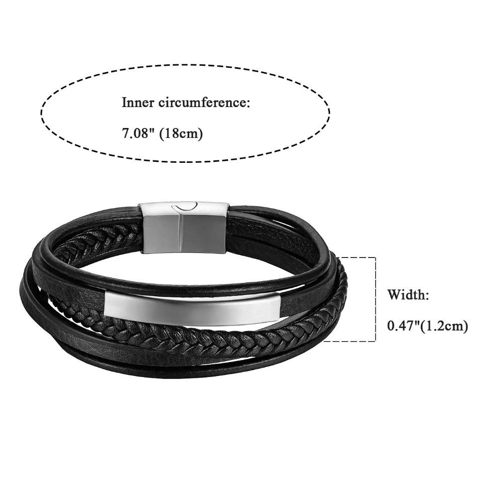 Pulseras de Cuero Genuino Trenzado Multinivel con Hebilla Magnética para Hombres - Estilo Punk