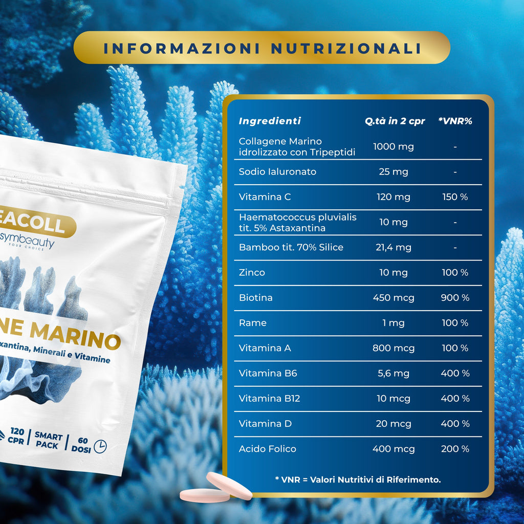 Colágeno Marino con Ácido Hialurónico [120 Cápsulas x 60 Días] Astaxantina Zinc Biotina Vitamina C | Tripeptidos de Colágeno Marino Hidrolizado para Cabello, Piel, Uñas - Complejo de Longevidad SEACOLL