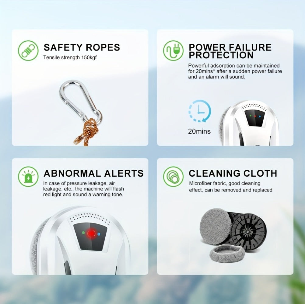 [Nuevo Plug-In 2026] Puruikai02 Robot de Limpieza de Ventanas Totalmente Automático | Alimentación Continua + Control Remoto Inteligente | Cuerda de Seguridad Anti-Caída de 4.5M | Incluye 10 Paños de Limpieza + Botella de Spray | Almacén Local Envío Inmed