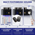 Portacepillos de dientes inteligente de pared automático y dispensador de pasta de dientes con UVC, una operación, panel de visualización, apto para baño, sistema de secado higiénico, ahorra espacio para baños pequeños, exprimidor automático de pasta de d