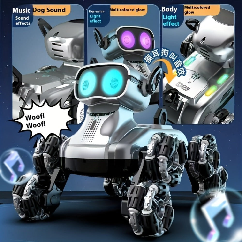 Robot Perro Espacial Mecánico más Nuevo de 2025 con Control Remoto y Tracción en 8 Ruedas, Apto para Fiestas, Espectáculos de Acrobacias - Juguete de Robot de Plástico Duradero, Mascota Electrónica para Juego al Aire Libre, Construcción Robusta, Acrobacia
