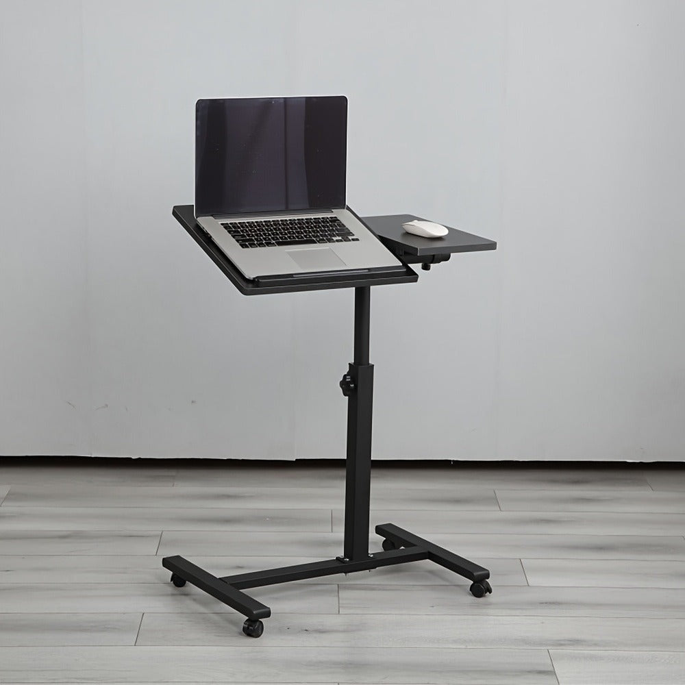 Escritorio Ajustable para Laptop, 60 X 34.5 X 58-90 Cm, Mesa Plegable para Cama, Mesa de Sofá con Ruedas, Soporte Elevable para Laptop Giratorio 360 Grados, Escritorio de Madera para Sofá y Laptop