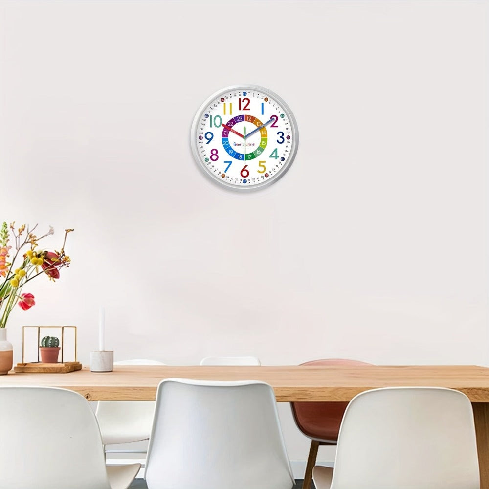 Reloj de Pared de Colores de 20,32-30,48 cm, Reloj de Aula Fácil de Leer y Fácil de Enseñar, Reloj de Pared de Plástico Silencioso Sin Tic Tac, Relojes de Pared a Pilas, Adecuado para Aula, Dormitorio, Sala de Juegos, Decoraciones de Pared, Regalos para M