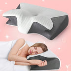 Almohada Ergonómica para Cuello para Personas que Duermen de Lado, Boca Arriba y Boca Abajo - Diseño Contorneado, Soporte Suave pero Firme, Negro con Relajación de Hombros Texturizada Blanca, Construcción Sólida, Soporte Cómodo para el Cuello | Reposacabe