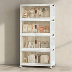 Armario de almacenamiento plegable de plástico resistente extra grande de 50 cm con puertas - Organizador plegable con movilidad de 4 ruedas, diseño de 2/3/4/5 capas, armario de suelo que ahorra espacio con puertas delanteras y superiores transparentes pa