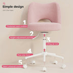 Klyvvo Silla de Escritorio con Ruedas, Silla de Maquillaje con Tejido Teddy Transpirable, Altura Ajustable, Ideal para Oficina, Hogar, Regalo Familiar, Soporta Hasta 150 Kg, Disponible en Rosa, Blanco y Gris
