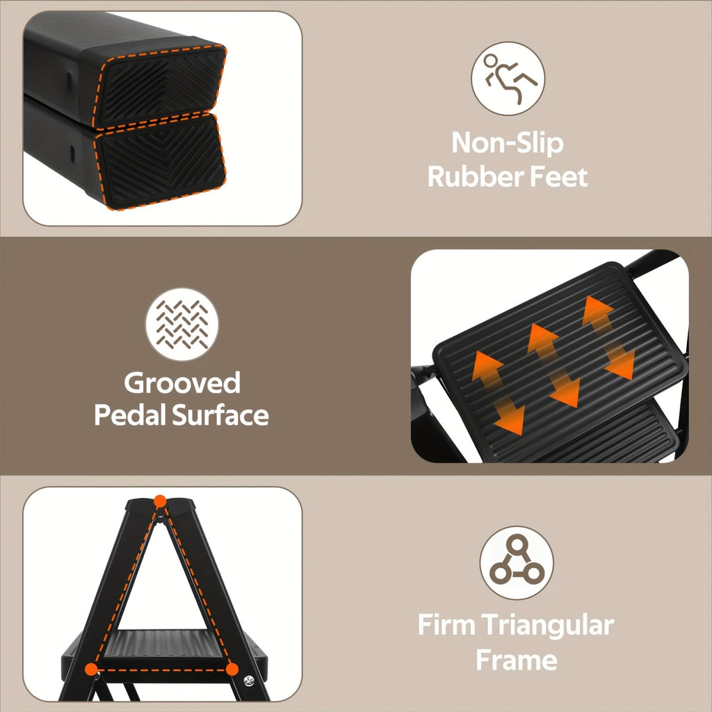 Escalera plegable | 1 ud. Escalera plegable de 3 peldaños, portátil y ligera, con un pedal ancho antideslizante, adecuada para diversas tareas