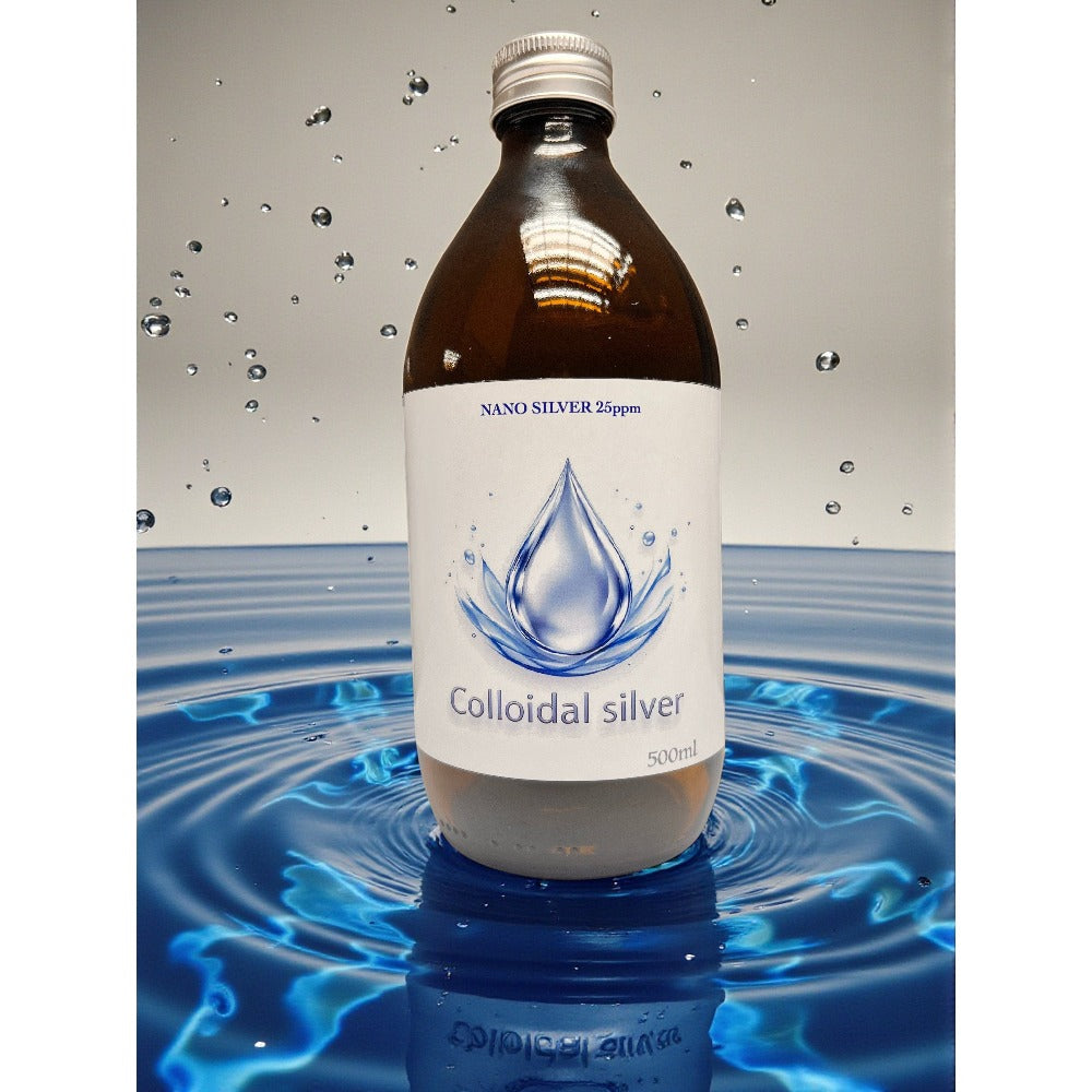 Botella de Vidrio de Plata Coloidal 500ml, Solución Líquida de Plata Nano 25 ppm Ag25