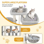 Árbol para gatos, Árbol para gatos XXL de 200 cm con 10 postes para rascar, 2 cuevas, 2 hamacas, plataforma grande, cepillo para gatos, cesta, árbol para gatos resistente para Maine Coon y gatos más grandes, gris claro/gris oscuro/beige