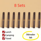 Juego de utensilios de viaje marrones de 2/4/8 juegos | Cubiertos para camping al aire libre | Utensilios reutilizables para el almuerzo en la oficina | Tenedor de mesa portátil y cubiertos con mangos de plástico con grano de madera | Regalos de Navidad p