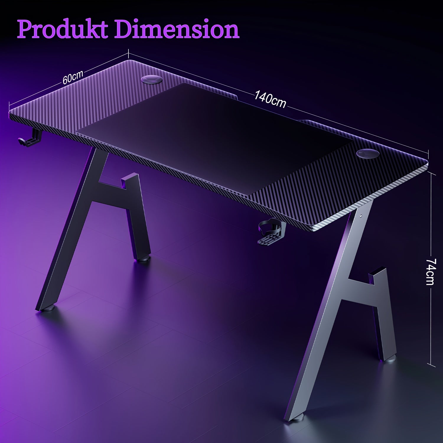 Mesa de trabajo para oficina, estaciones de trabajo para ordenador, escritorio de juego para ordenador en forma de A, estaciones de trabajo para escritorio de oficina con superficie de fibra de carbono, mesa de PC resistente para juegos y oficina, negro,