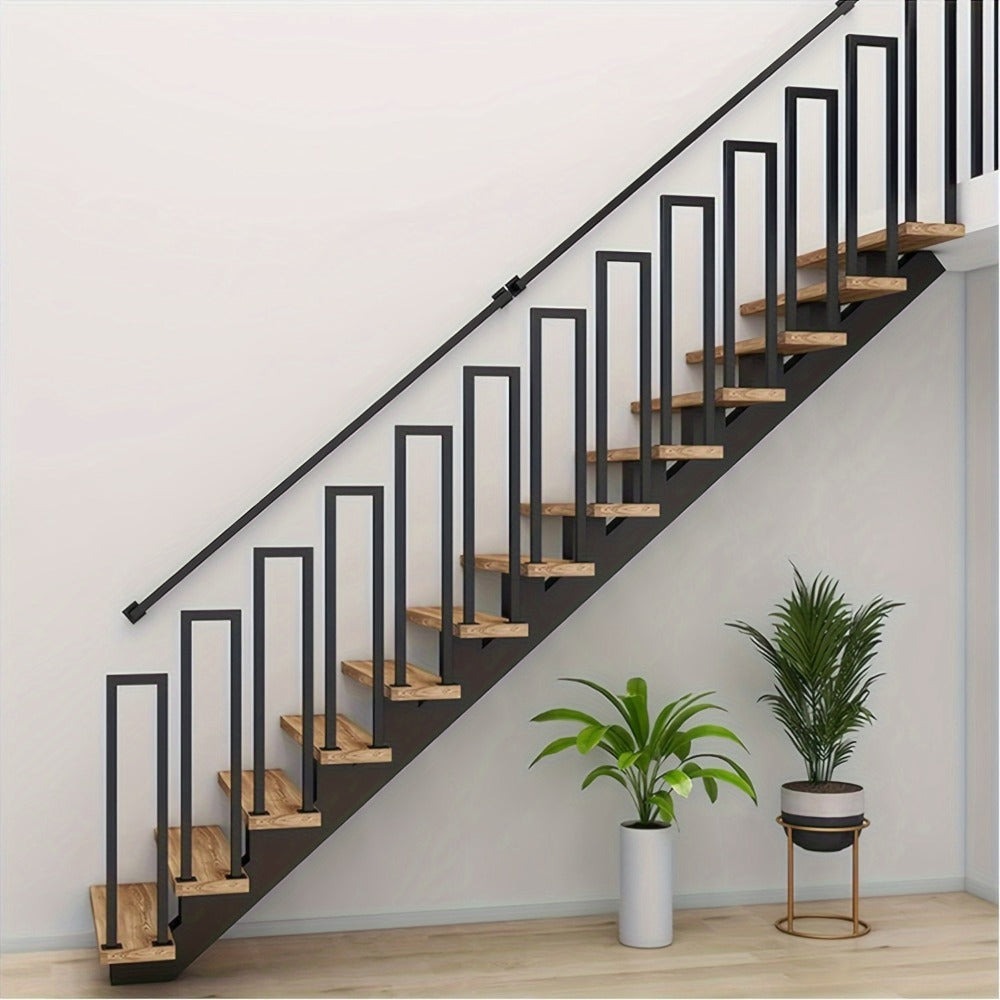 Pasamanos para escaleras interiores y exteriores, barandilla en U, barandilla de metal, pasamanos de escalera en forma de U, pasamanos de escalera para barandilla de balcón, negro.