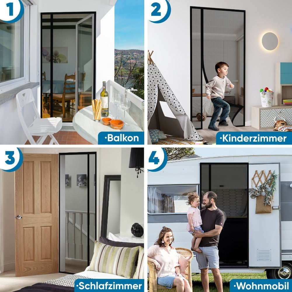 Cortina mosquitera magnética de fibra de vidrio contra arañazos de gatos, protección contra insectos para apertura lateral, mosquitera magnética para puerta de balcón, fácil instalación, sin taladrar, 85x200cm, negra