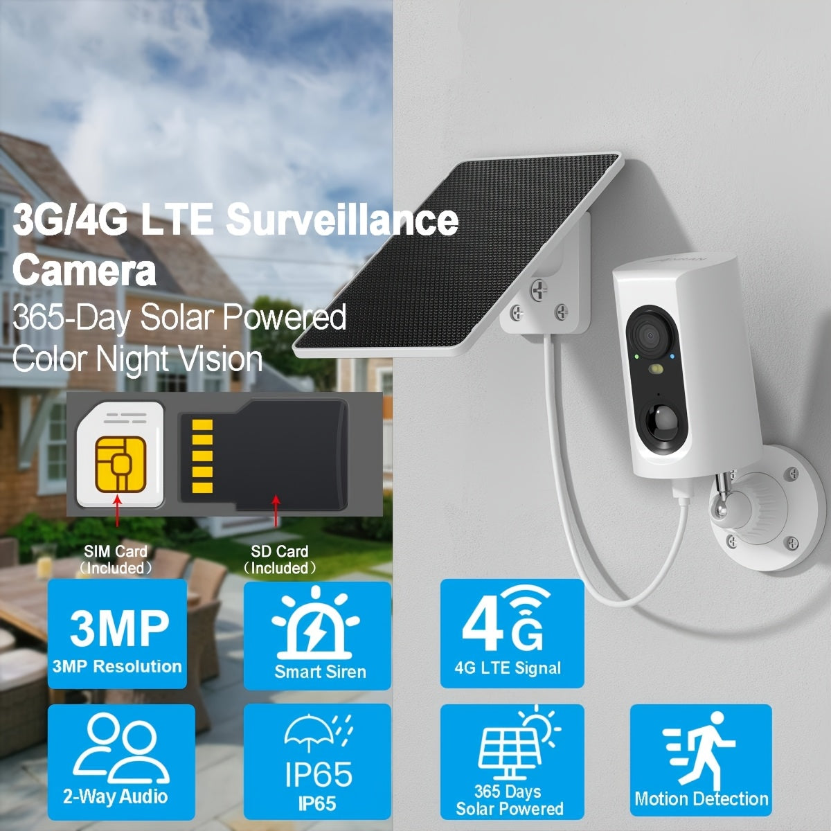 ANRAN G1: Cámara Exterior Independiente 3G/4G. ¡Sin Wifi ni Cables! Vista en Vivo por Red Móvil. Energía Solar para Energía Ilimitada. Panorámica 360°, Visión Nocturna a Color e Incluye Tarjeta SD de 32GB. Wifi No Está Habilitado. Perfecta para Sitios Rem