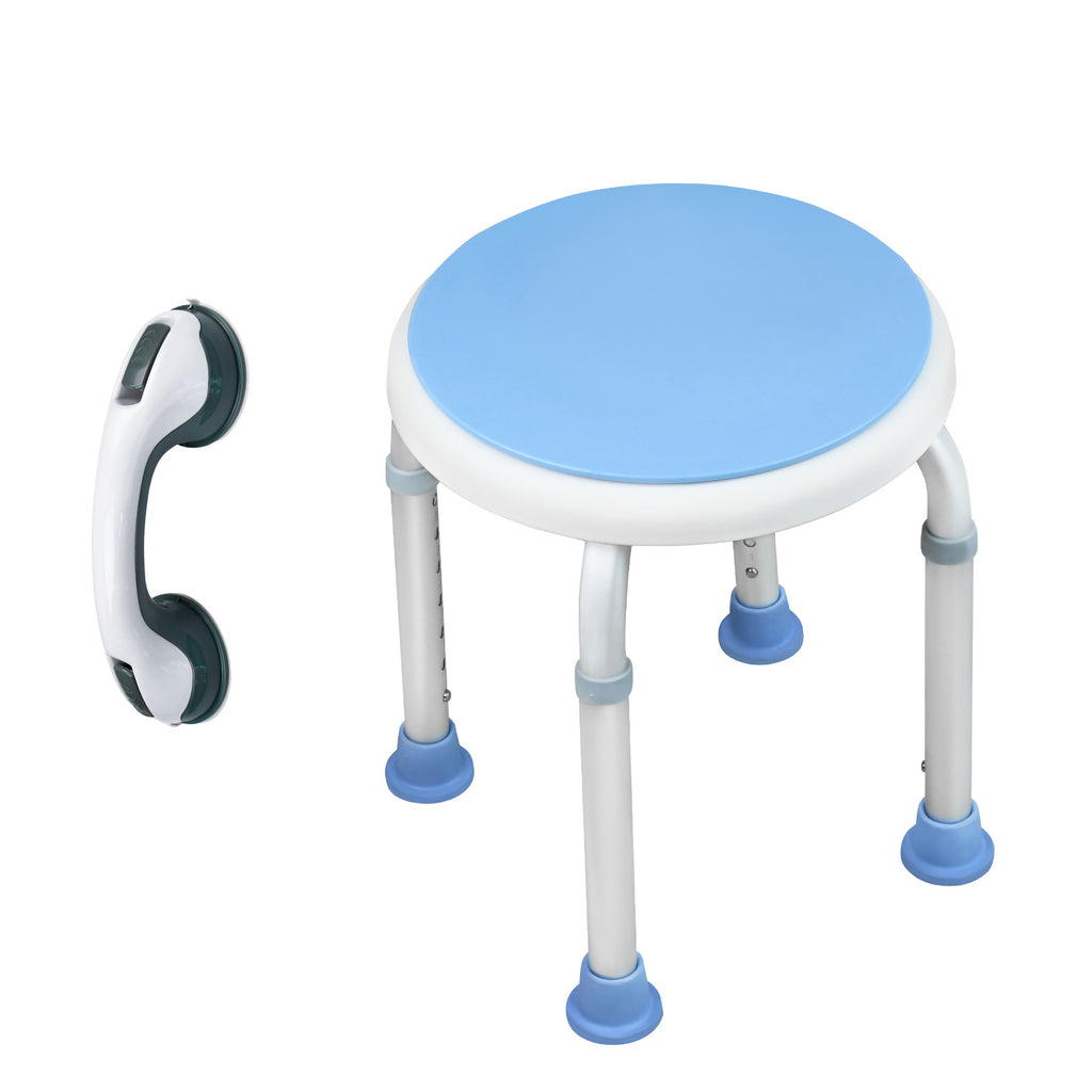 Silla de ducha giratoria de alta resistencia con reposabrazos, asiento giratorio de 360°, taburete de baño de altura ajustable, base antideslizante, diseño fácil de limpiar para uso en el baño