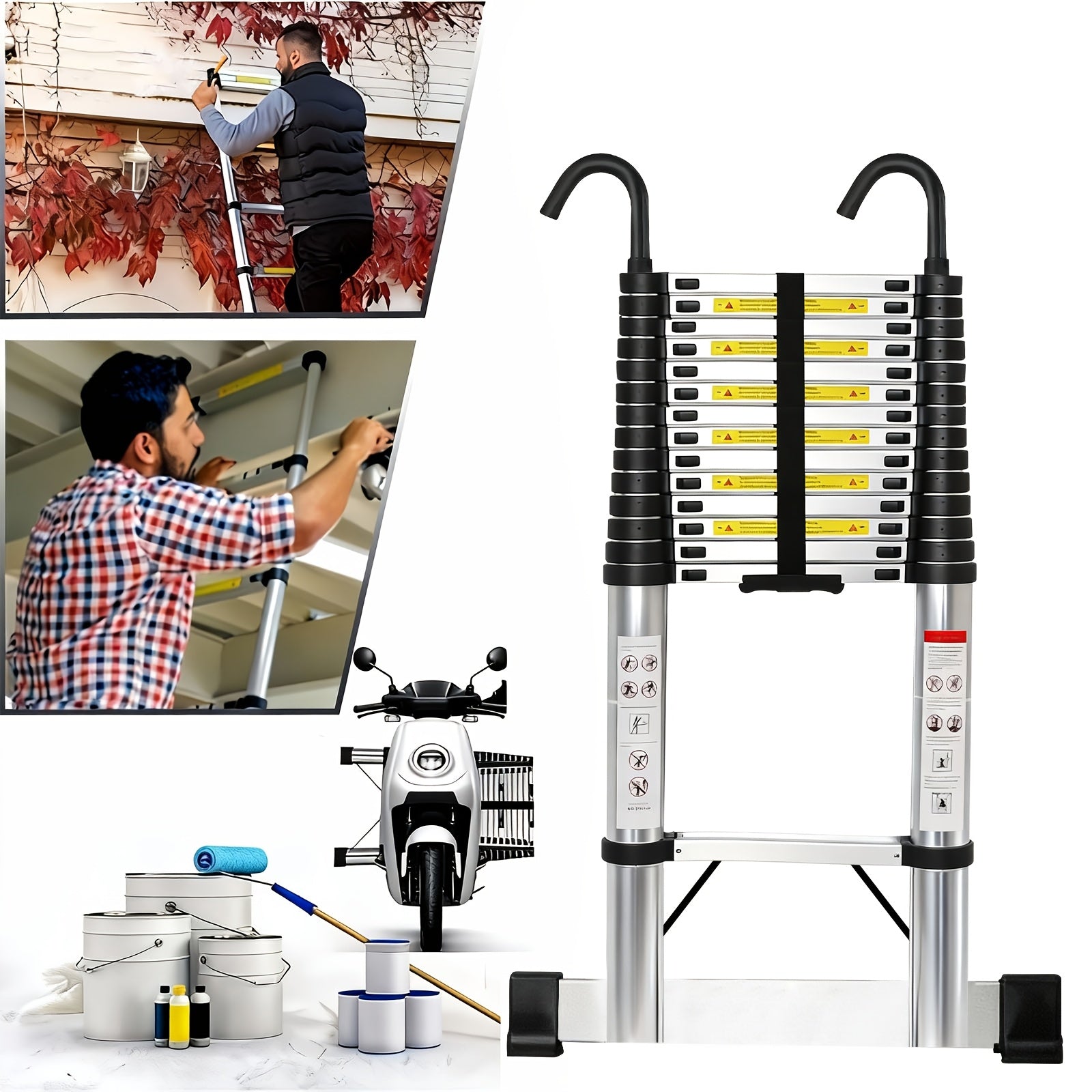 Escalera plegable para limpieza, almacenaje y bricolaje | 150kg y Acero Inoxidable y Plegable