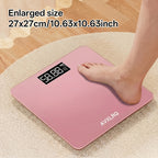 Báscula de baño de alta precisión, báscula electrónica de cuerpo con pantalla LCD ultradelgada con visualización de temperatura, inicio automático al pesar, pesaje hasta 180 kg, cambio de unidad LB/KG, diseño de plataforma de vidrio templado antideslizant