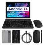 Tablet | Tablet de 10.1 pulgadas con sistema operativo Android 14, Tablet 2 en 1 con teclado, ratón, funda protectora, lápiz óptico, 64GB ROM +