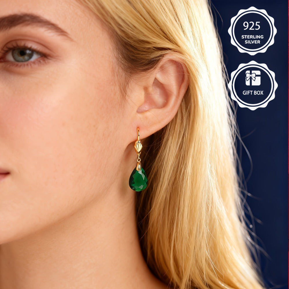 Arete de Cristal Sintético Verde Elegante en Plata 925 para Mujeres, Regalo Perfecto para San Valentín, Navidad y Uso Diario, Incluye Caja de Regalo Hermosa