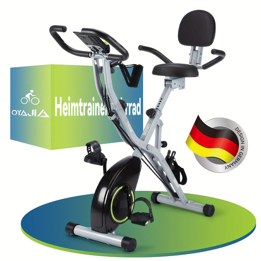 Bicicleta de Ejercicio Plegable, Bicicleta de Ejercicio para Casa con App, Altura Ajustable en 8 Posiciones, Resistencia Incluida, Bicicleta de Ejercicio Plegable con LCD y APP, Resistencia Magnética Silenciosa, Monitor de Frecuencia Cardíaca, Bicicleta d