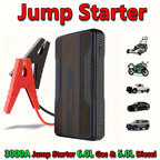 Arrancador de Coche - 12V 3000A Pico, Inicia 6.0L Gasolina/5.0L Diésel en 3s. Carga Rápida USB-C PD para Teléfonos/Portátiles. Linterna LED (SOS/Estroboscópica). Para Coches, SUV, Camiones, Motos, Barcos. Ideal para Viajes, Camping, Invierno, Baterías Mue