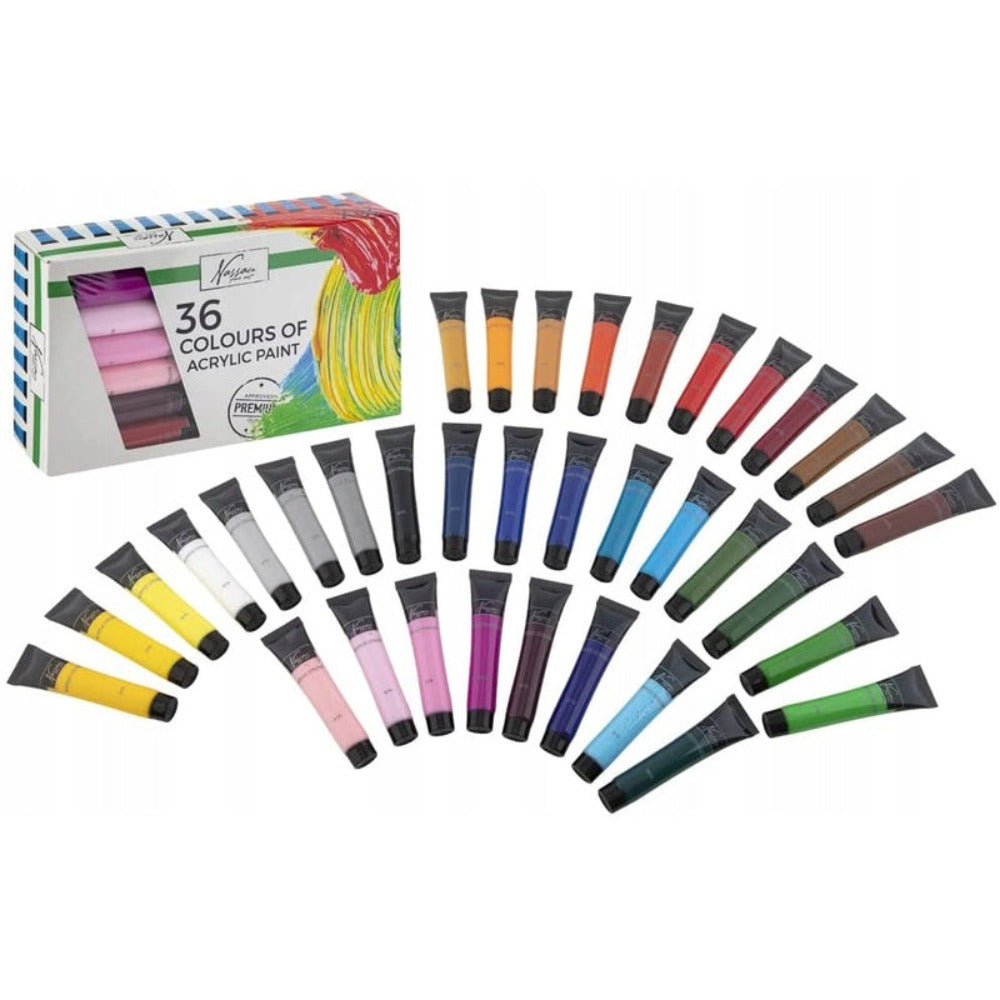 Set de Pinturas Acrílicas de 36 Tubos, 20 ML Cada, Set Grande de Pinturas Acrílicas para Pintar en Lienzo, Madera, Papel y Yeso, Acrílicos Profesionales para Artistas, Aficionados y Principiantes, Alta Pigmentación y Colores Intensos, Resistente al Agua D