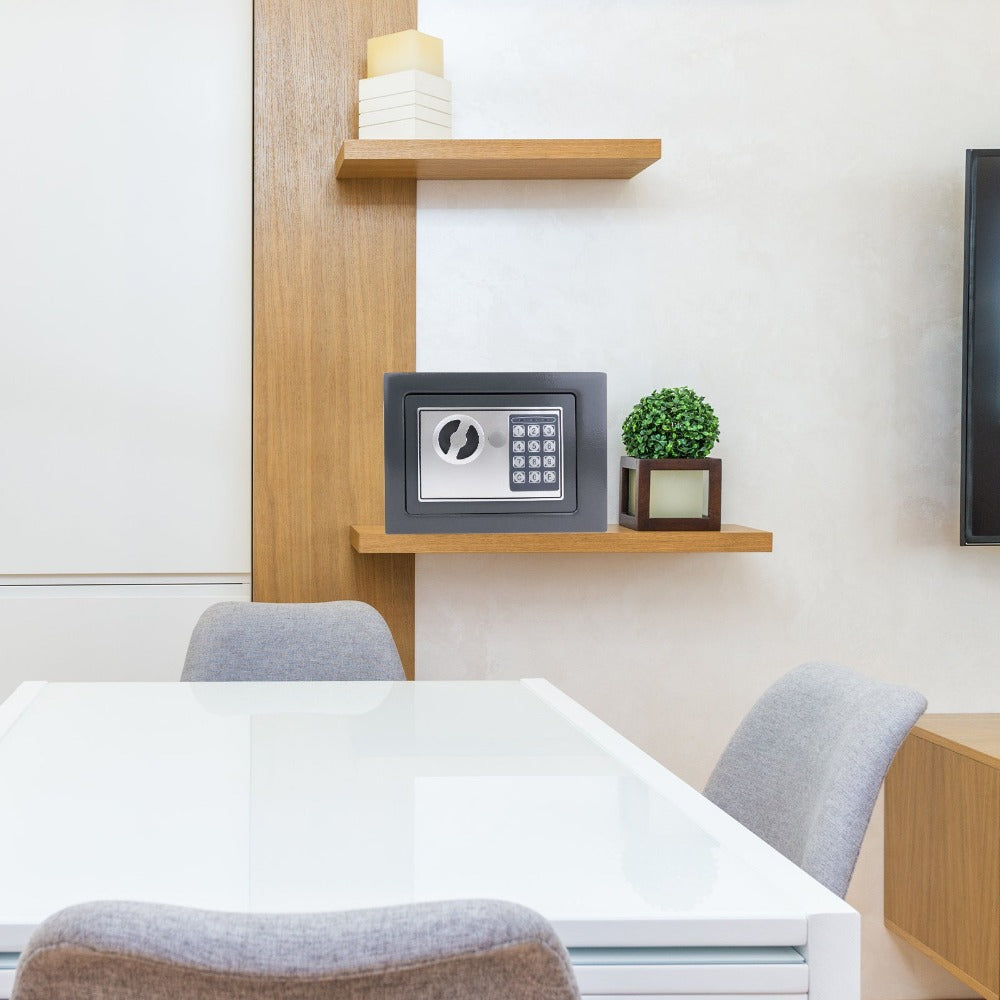 Caja Fuerte Electrónica Digital de Seguridad con Cerradura de Contraseña y Llave, Caja de Depósito de Dinero en Efectivo, Acero Resistente con 2 Llaves para Oficina, Hogar, Hotel, Montaje en Pared o Suelo