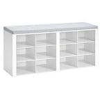 Banco para Zapatos, Estante con Asiento, Banco con Almacenamiento, Cojín, 12 Compartimentos, para Sala, Pasillo, Dormitorio, Blanco-Gris