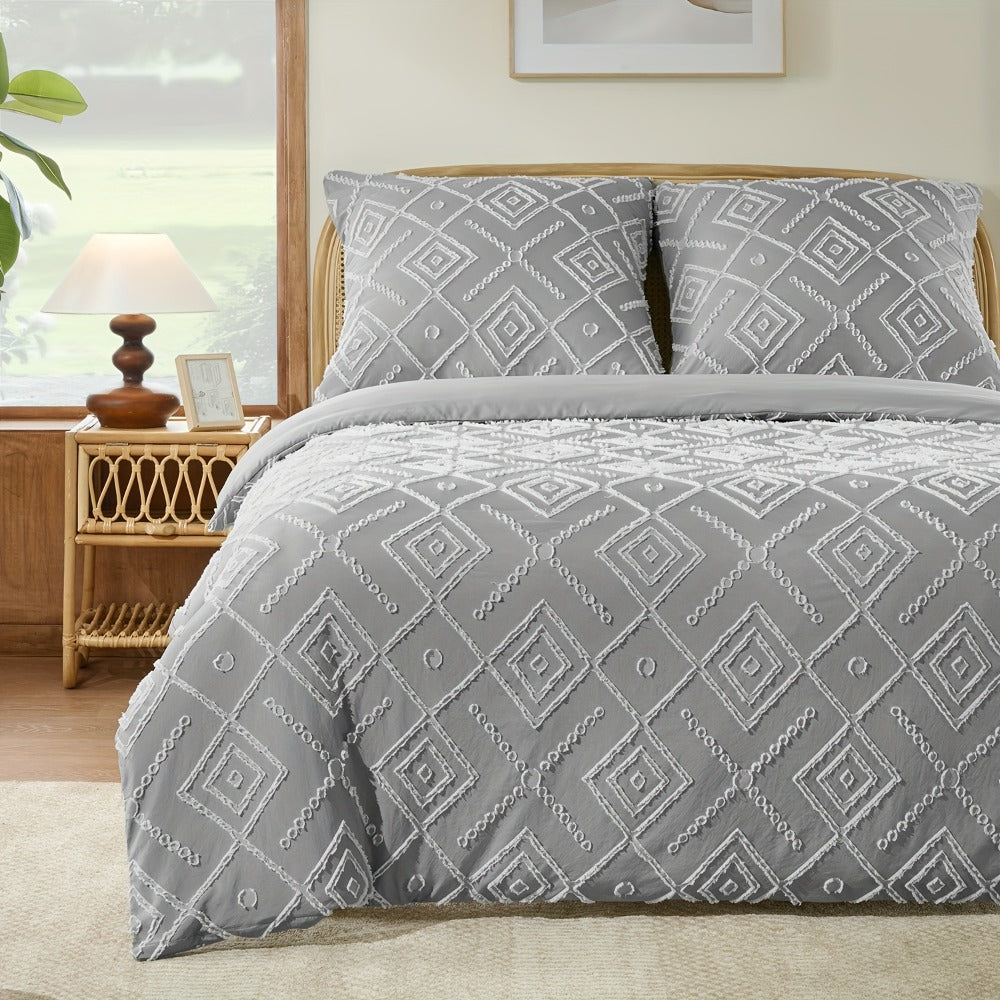 Juego de edredón con funda de almohada jacquard bohemio de 2/3 piezas, suave, agradable para la piel, cómodo, transpirable, lavable a máquina con cierre de cremallera, universal para las cuatro estaciones, fácil, lujoso, adecuado para dormitorios, habitac