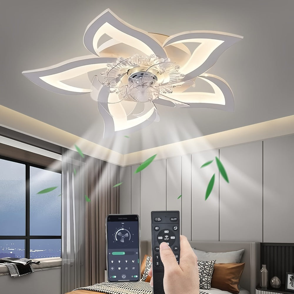 Ventilador de techo con iluminación moderna Led silencioso con control remoto y temporizador, diseño en forma de flor, lámpara de techo para dormitorio
