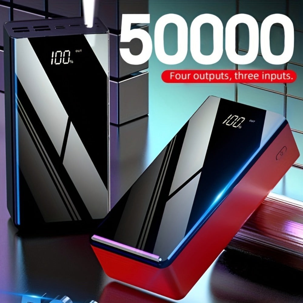 Cargador USB rápido de 50000 mAh de capacidad extragrande con pantalla LED, linterna y reserva de energía de emergencia - Luz de camping para exteriores para iPhone, Android y dispositivos digitales, regalo de festividades
